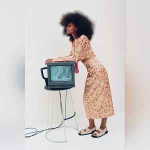 Zara Floral Midi Skirt - Pink and Cream